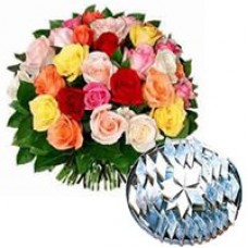 Blooming Bouquet of 2 Dozen Blended Roses and 1 Kg. Kaju Barfi